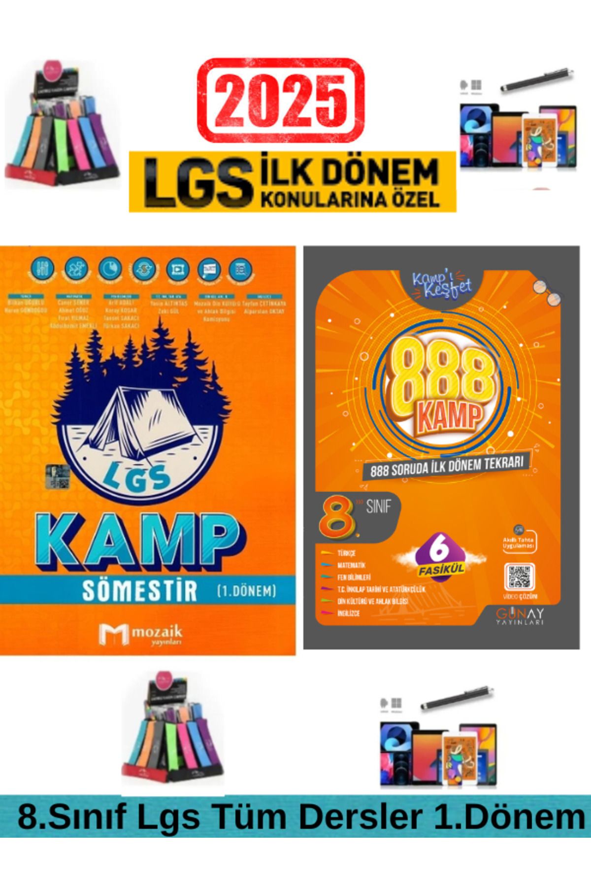 Marsis Yayınları Mozaik 8.Sınıf Lgs 1.Dönem Tüm Dersler Soru Bankası+Günay Lgs 1.Dönem 888 Soru Kamp Kitabı+Kalemlik