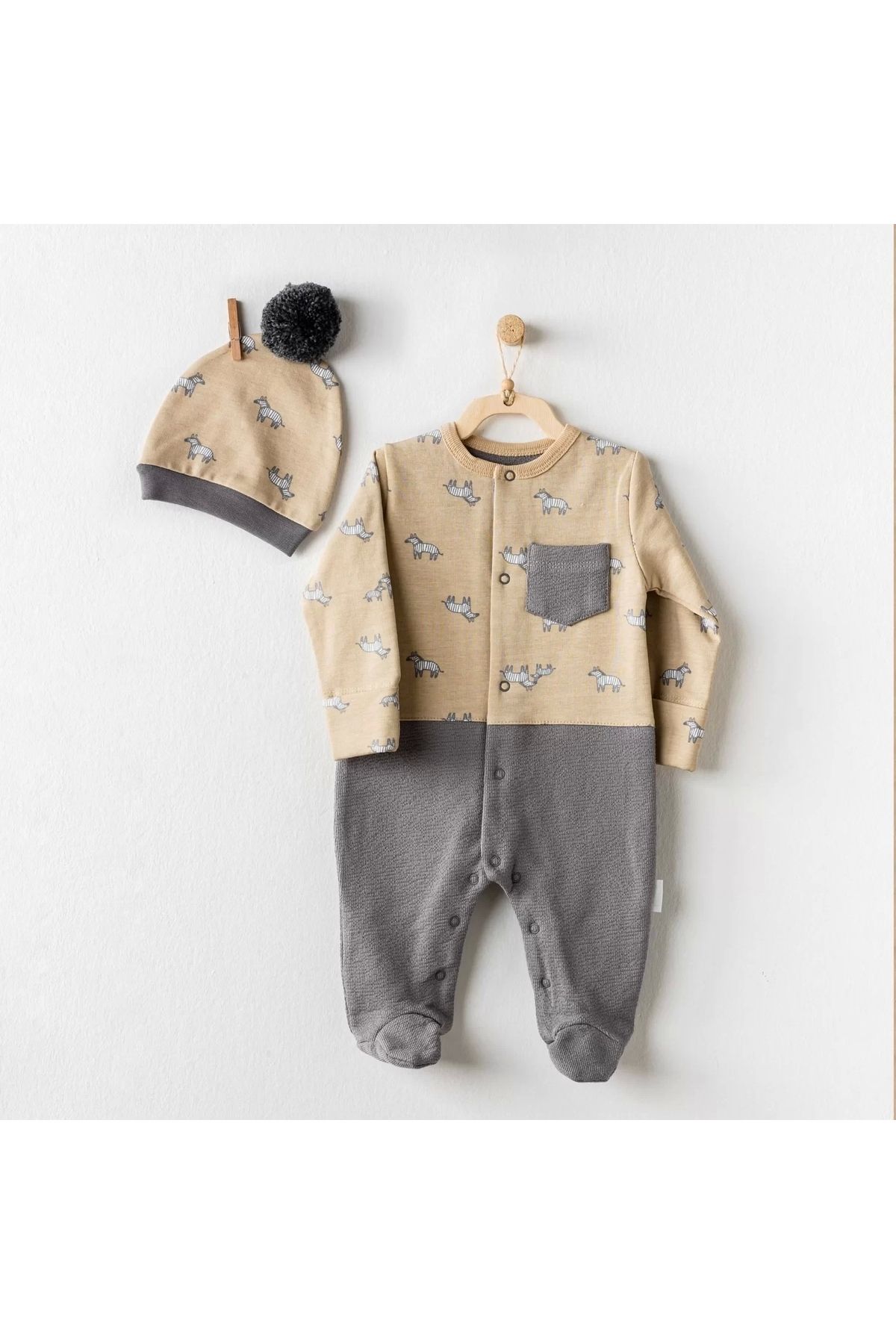 belle vista Little Zebra Bebek Tulum Takım Beige Grey