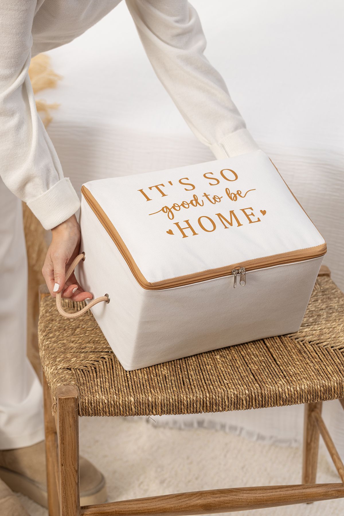 Rek Home-White Beige Printed 3-Piece Small Size under Base and Suitcase Organizer - Scrap / 30X22X18 5