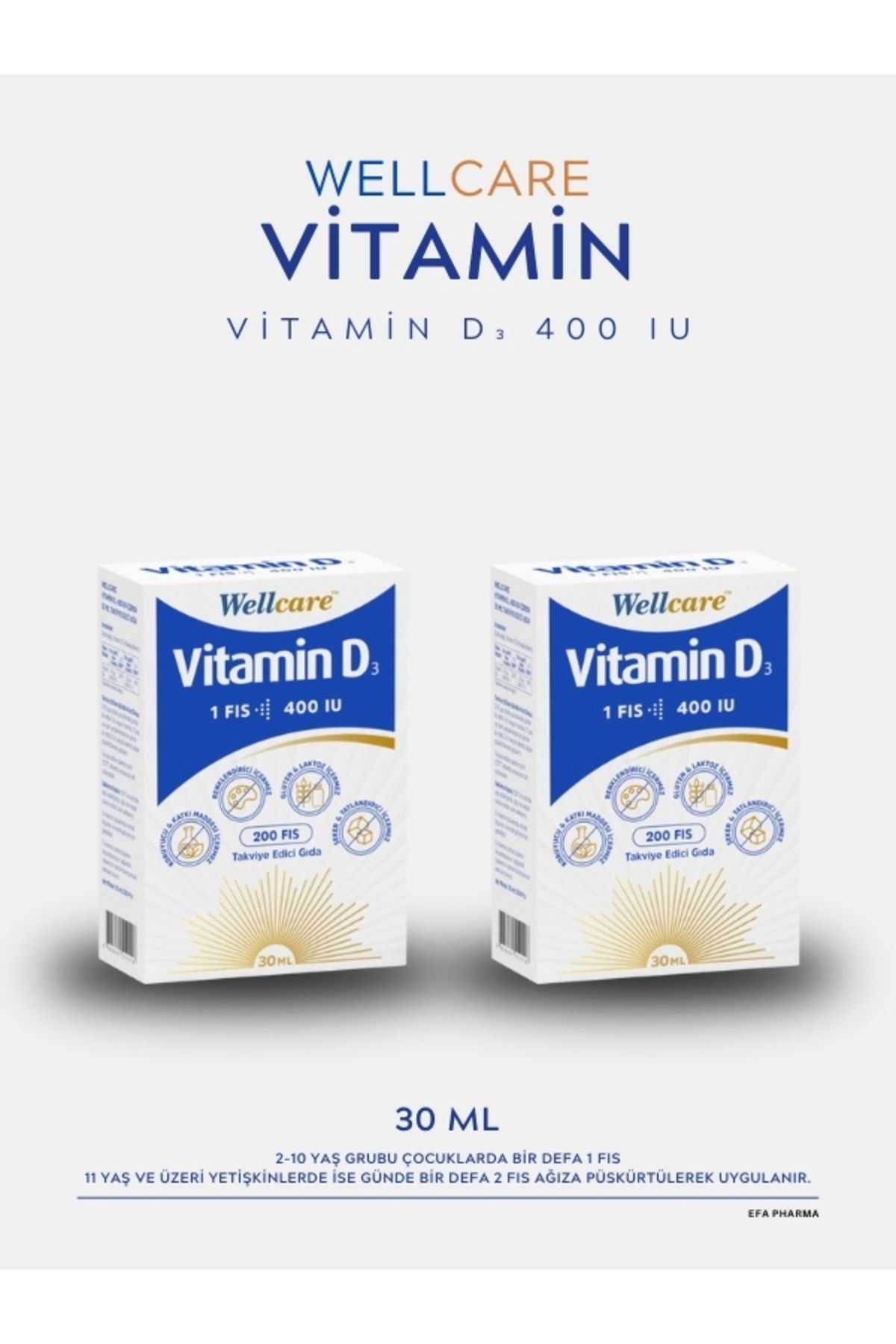 Wellcare Vitamin D3 400 IU 30 ml 2'li