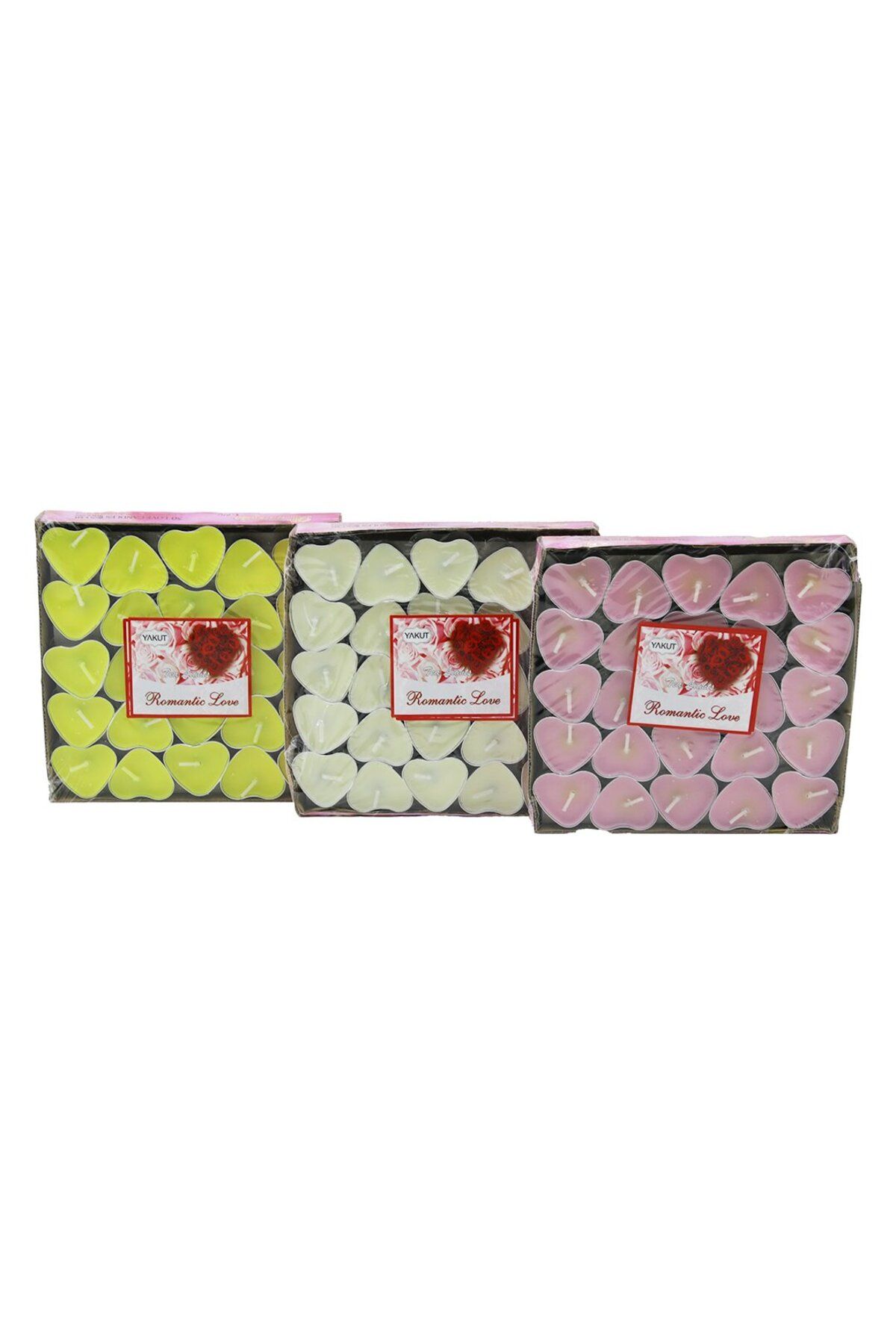 mycarmella 50 PCS BEYAZ - RENKLİ - KALPLİ TEA LİGHTS MUM (4767) - VHT8832-5906