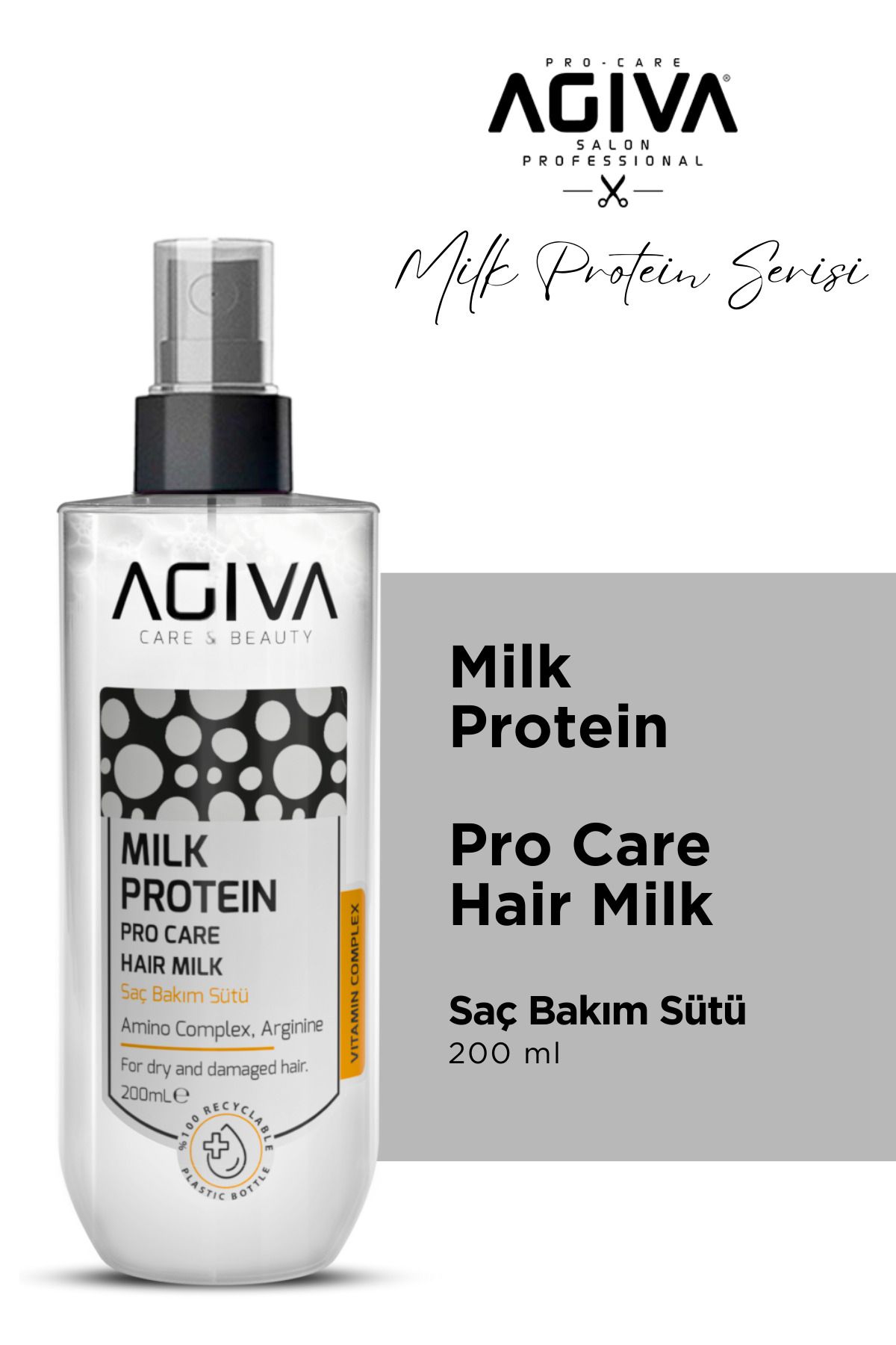 Agiva Milk Protein Saç Bakım Sütü – Kuru ve Yıpranmış Saçlar İçin Onarıcı Bakım 200 ml