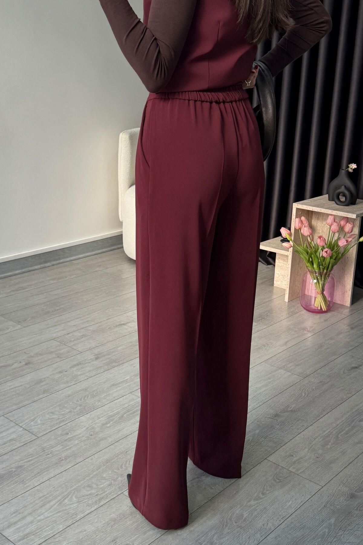 ECEMİ-Elisa Burgundy Vest Pants Set 6