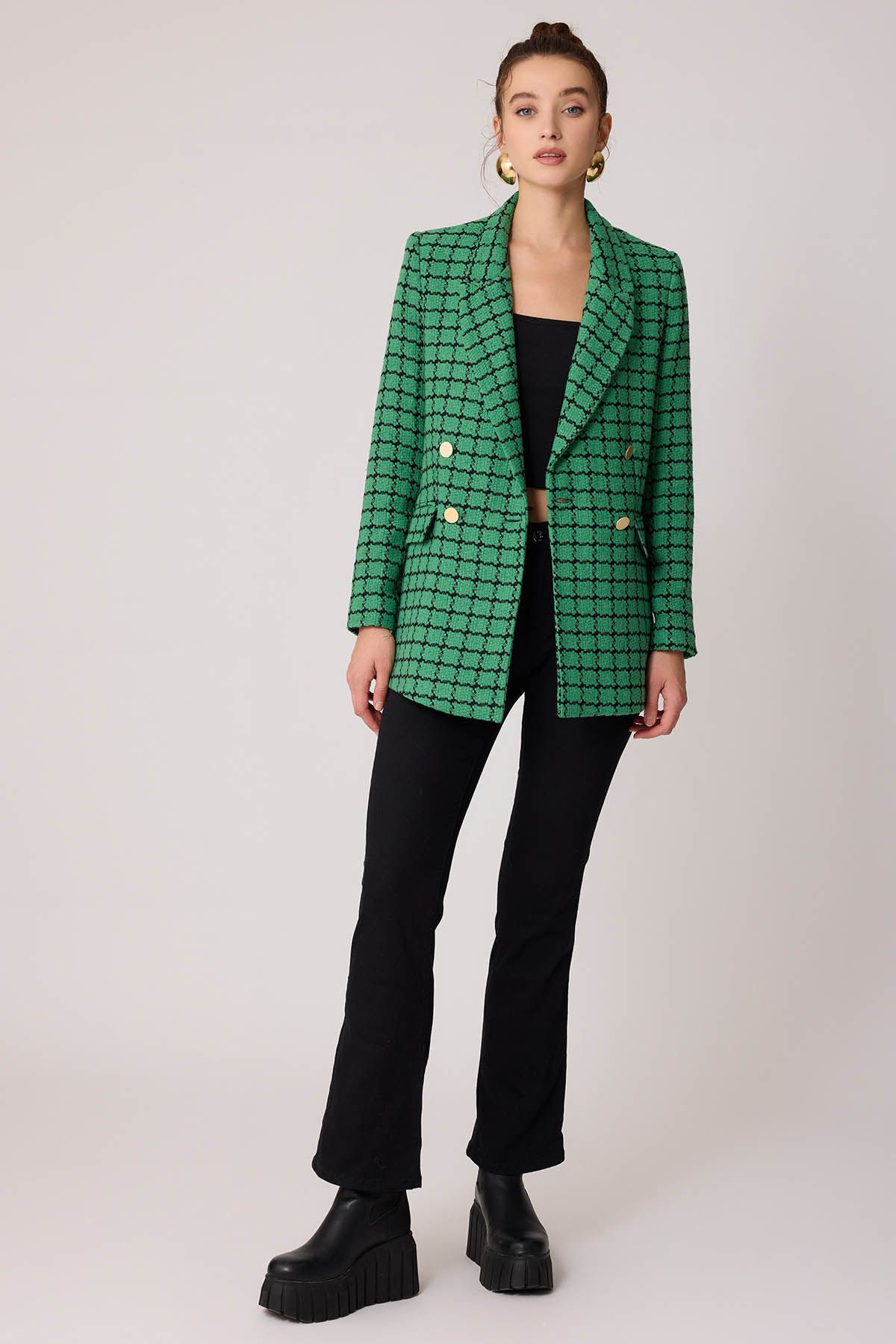 Vitrin-Gold Buttoned Patterned Lined Jacket 3