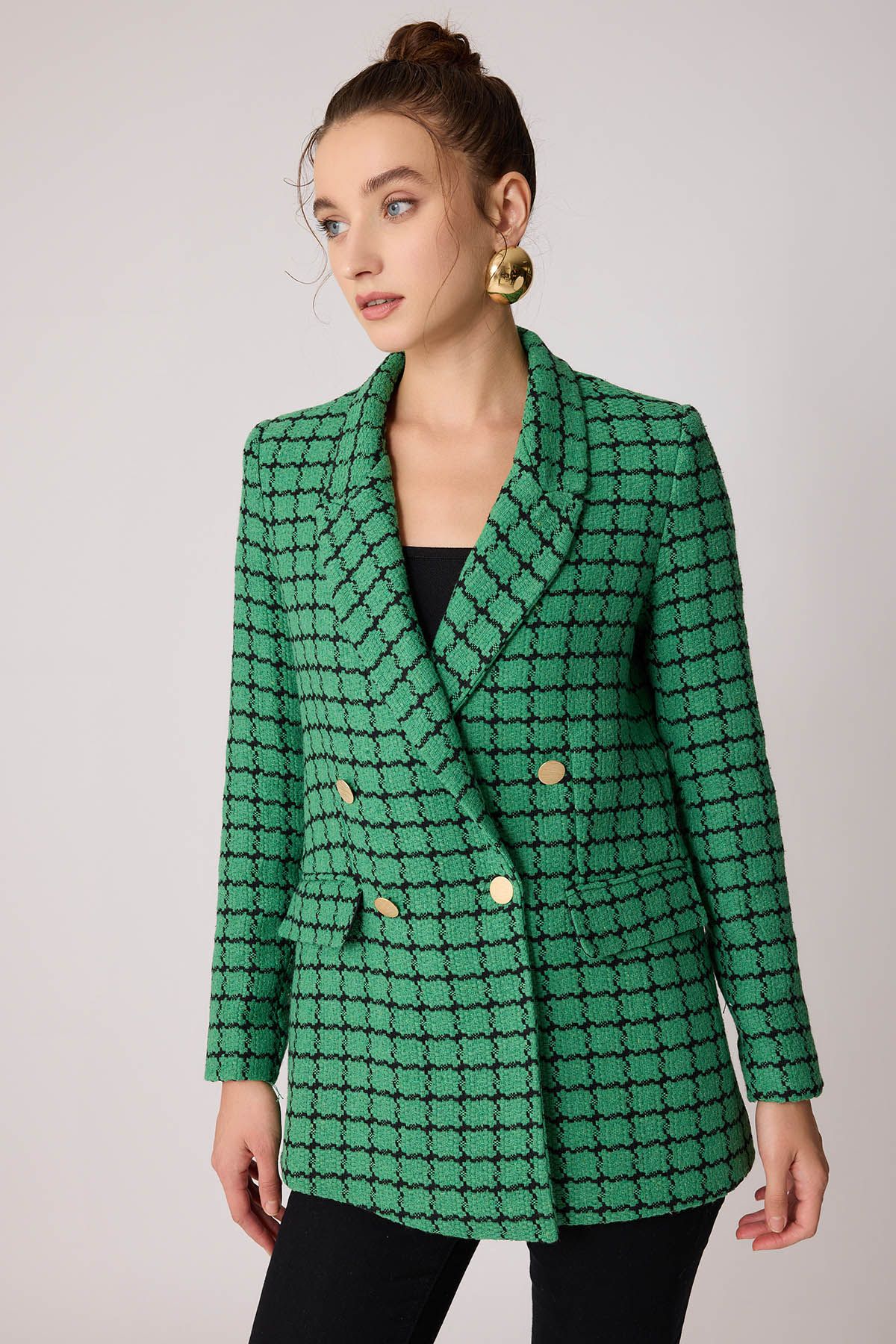 Vitrin-Gold Buttoned Patterned Lined Jacket 4
