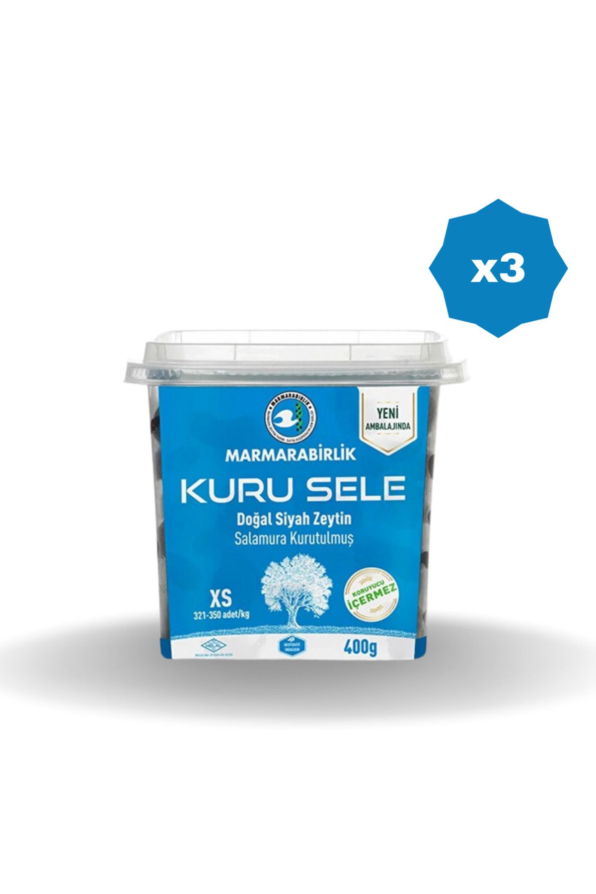 MarmaraBirlik MARMARABİRLİK ZEYTİN 321-350 EKSTRA KURU SELE PET 400 GR - (3 ADET)