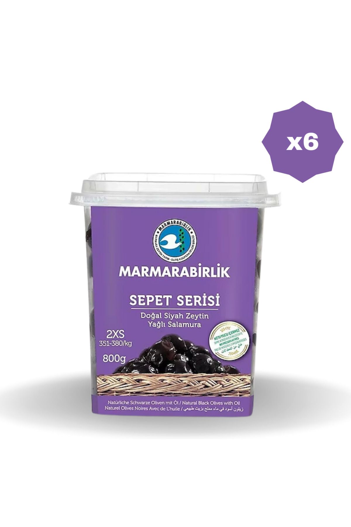 MarmaraBirlik MARMARABİRLİK ZEYTİN 351-380 2XS YAĞLI SALAMURA PET 800 GR - 6 ADET)