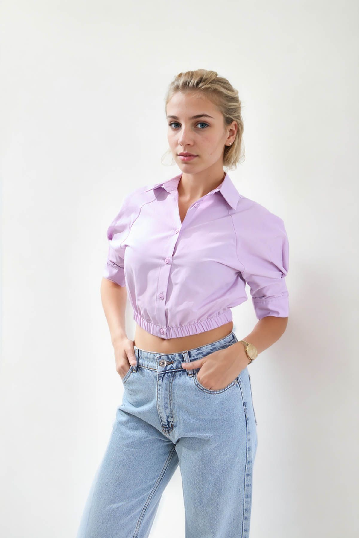 Vitrin-Crop Shirt - Elastic Waist Design 3