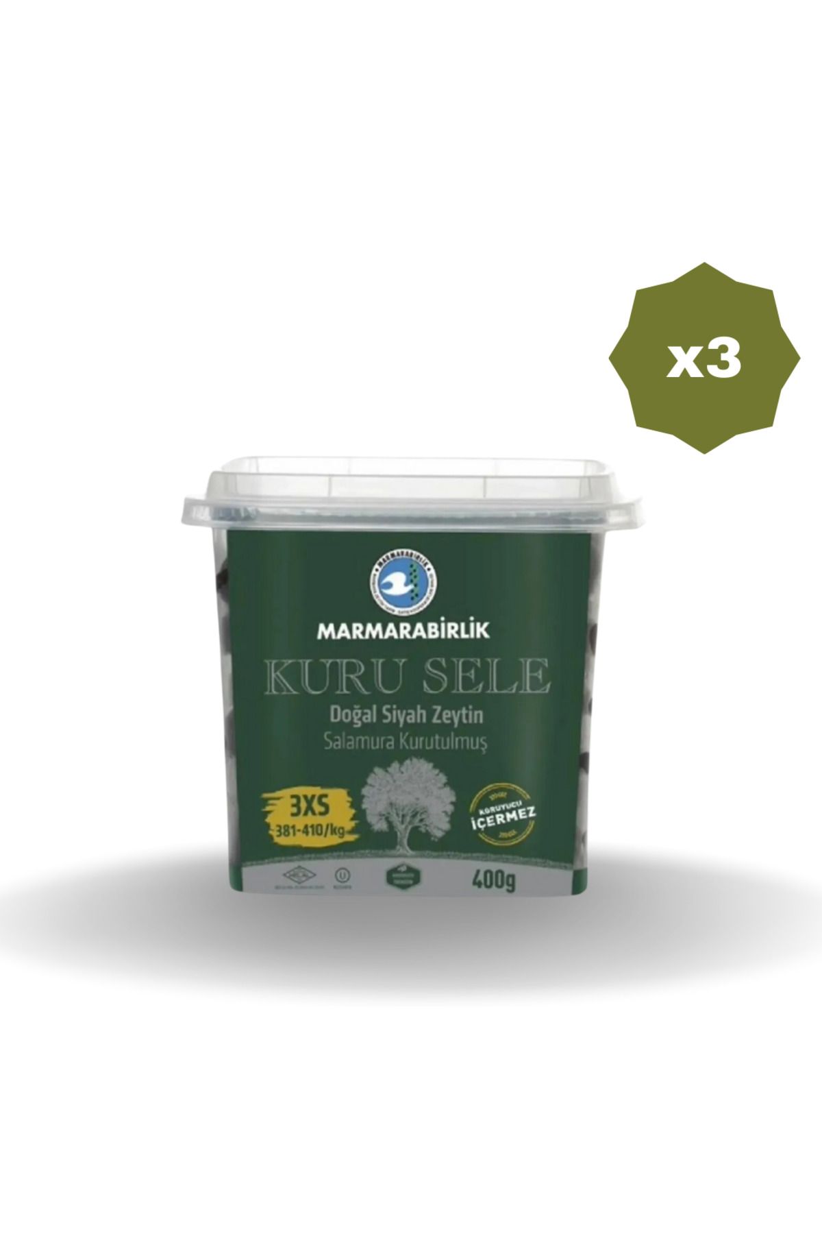 MarmaraBirlik Marmarabi̇rli̇k Zeyti̇n 381-410 Lüks Kuru Sele Pet 400 Gr - (3 Adet)