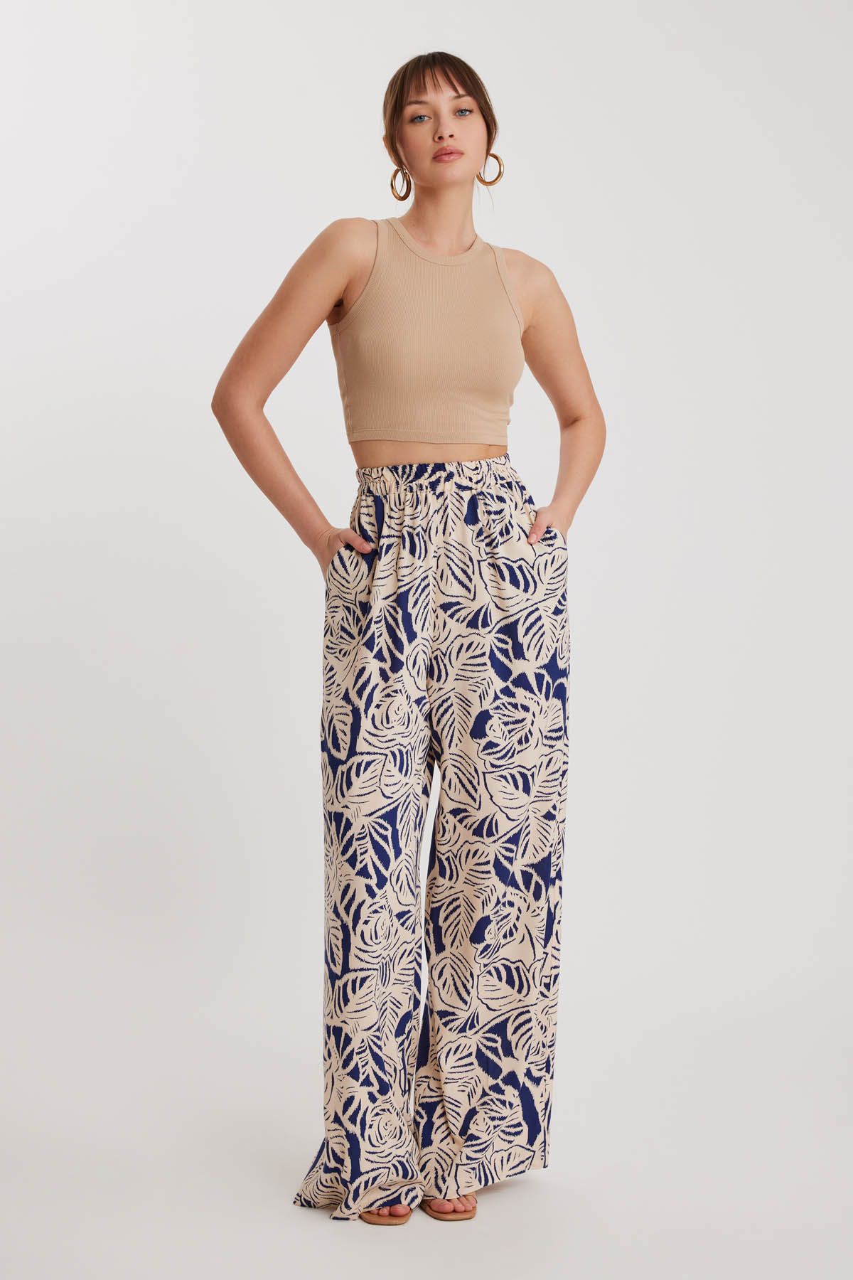 Vitrin-Self Patterned Comfortable Trousers with Elastic Waist 4