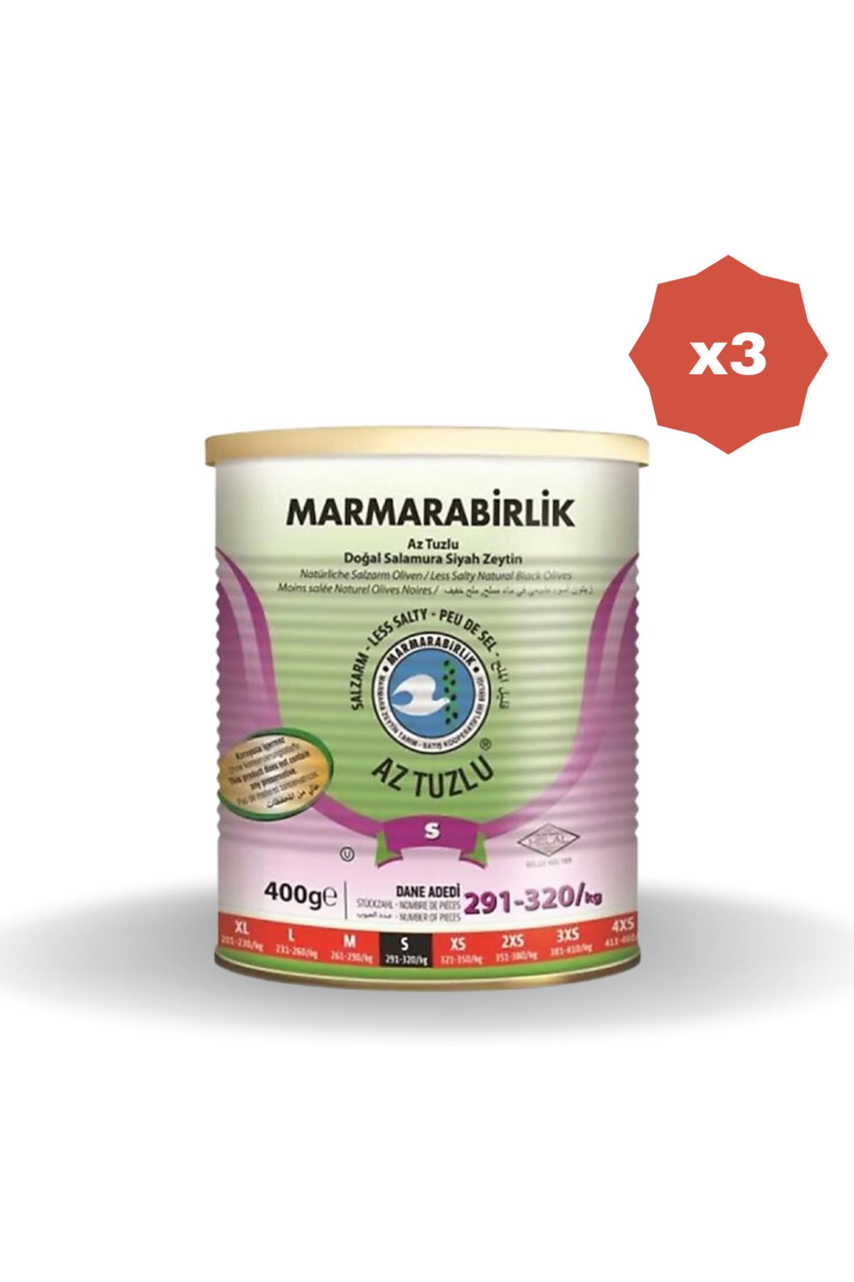 MarmaraBirlik MARMARABİRLİK ZEYTİN 291,320 HUSUSİ AZ TUZLU TNK 400 GR - (3 ADET)