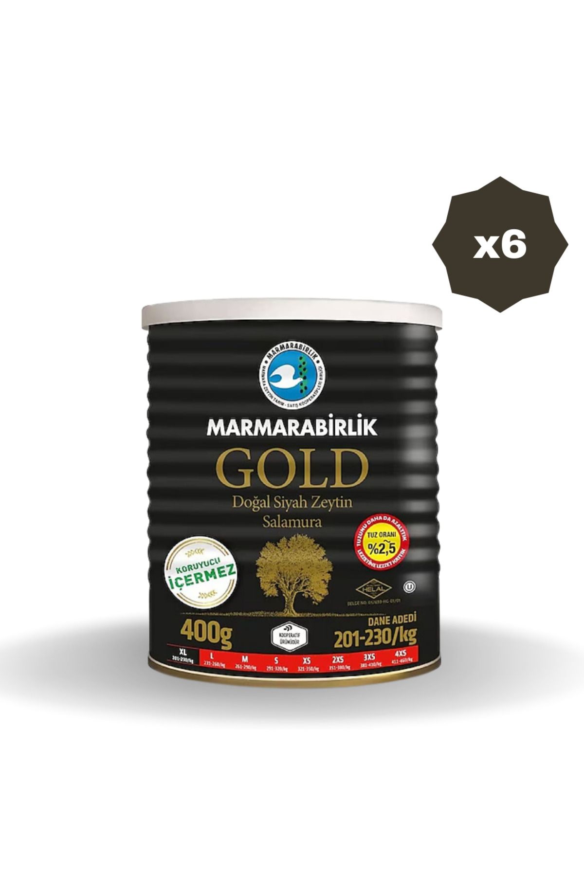 MarmaraBirlik MARMARABİRLİK ZEYTİN 201-230 MEGA GOLD TNK 400 GR - (6 ADET)