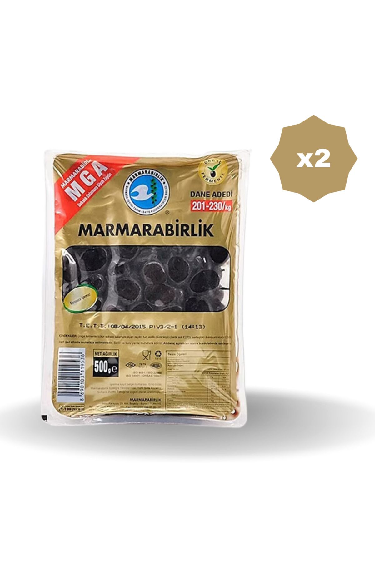 MarmaraBirlik MARMARABİRLİK ZEYTİN 201-230 MEGA VAKUMLU 500 GR - (2 ADET)