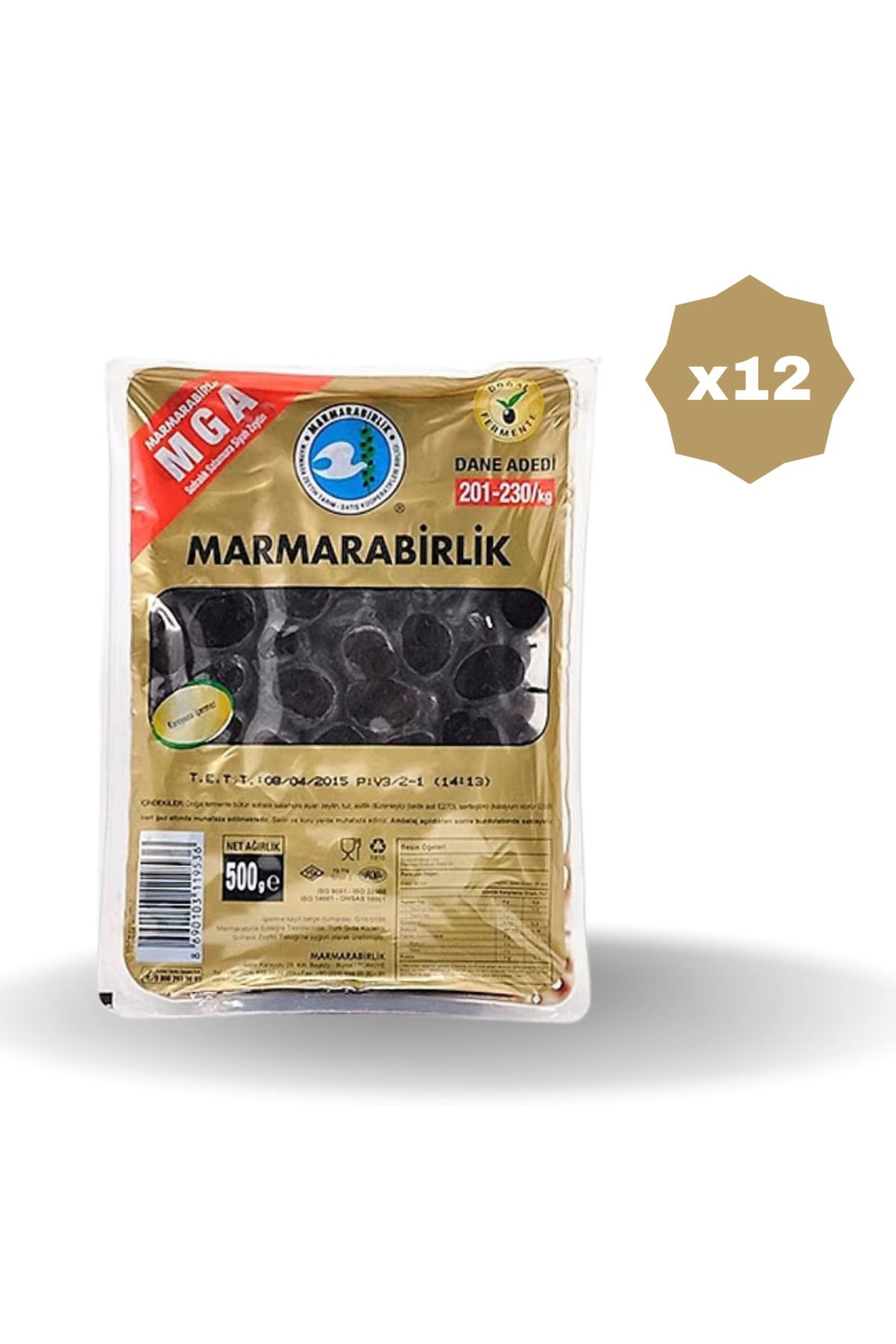 MarmaraBirlik ZEYTİN 201-230 MEGA VAKUMLU 500 GR - (12 ADET)