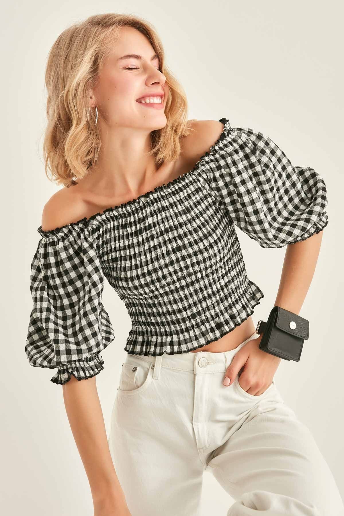 Vitrin-Glitzerbluse mit Gingham-Muster 1