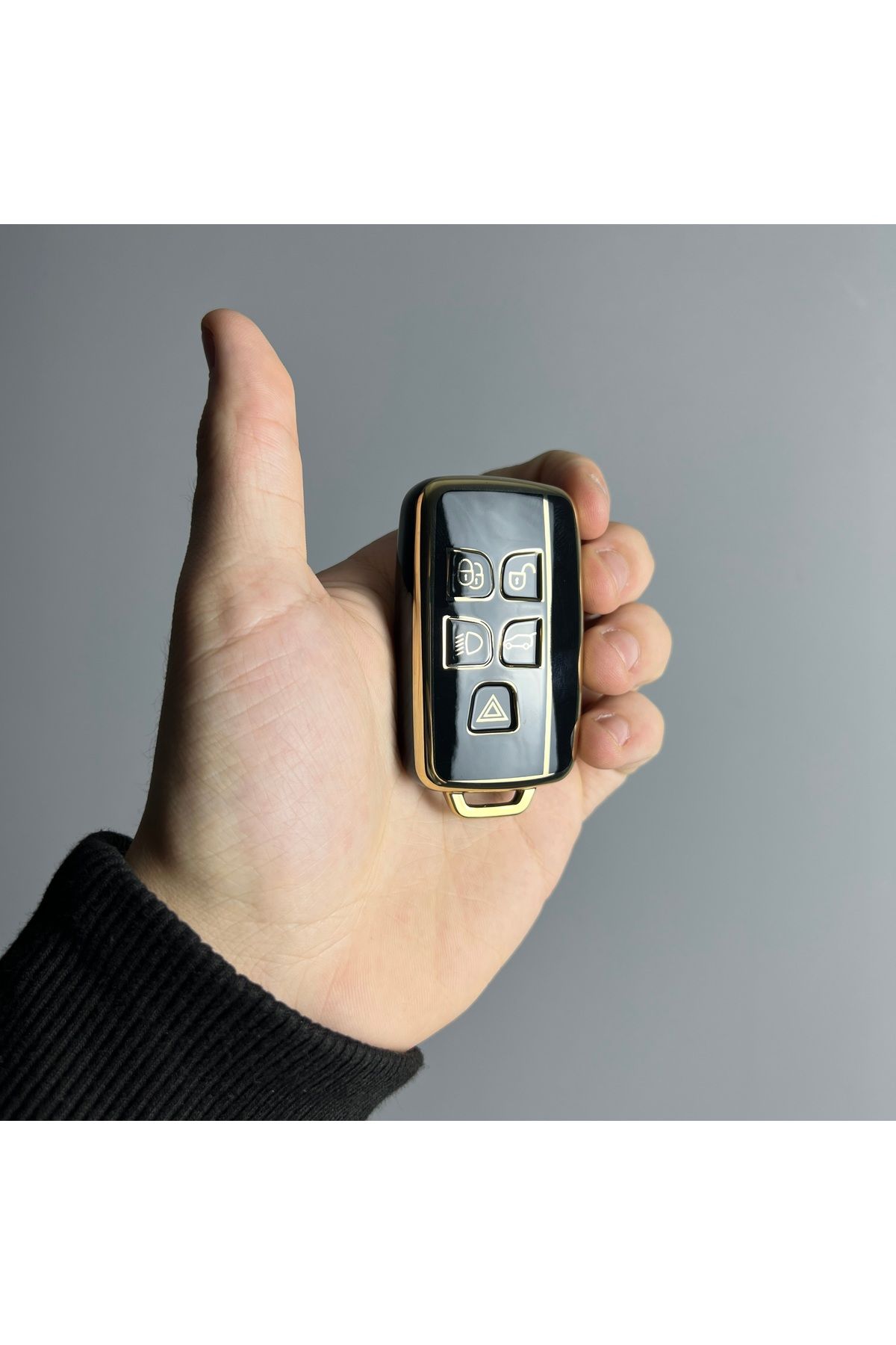 Luxe Aksesuarr Range Rover - Land Rover Smart 2012+ Koruma Anahtar Kumanda Kabı Nano Kılıfı 5 Buton Siyah Gold