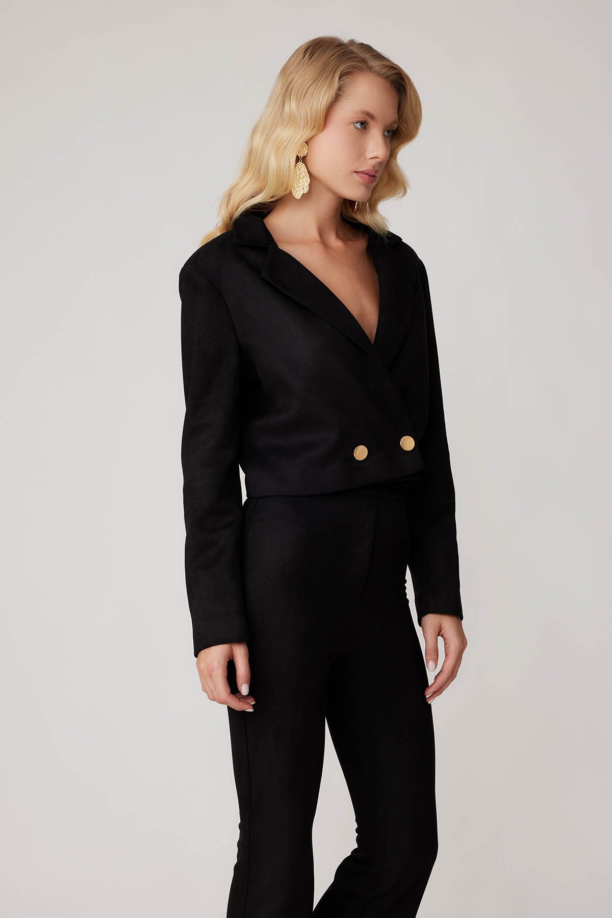 Vitrin-Double Button Lined Crop Suede Jacket 2