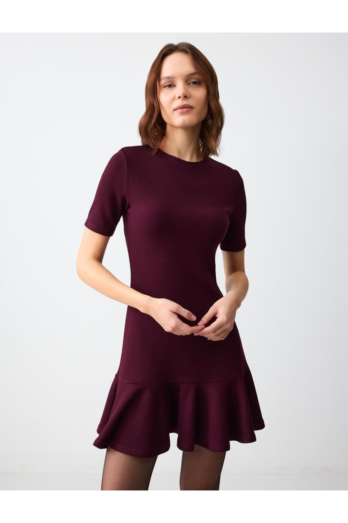 Jimmy Key-Sumac Crew Neck Pleated Knitted Mini Dress 1