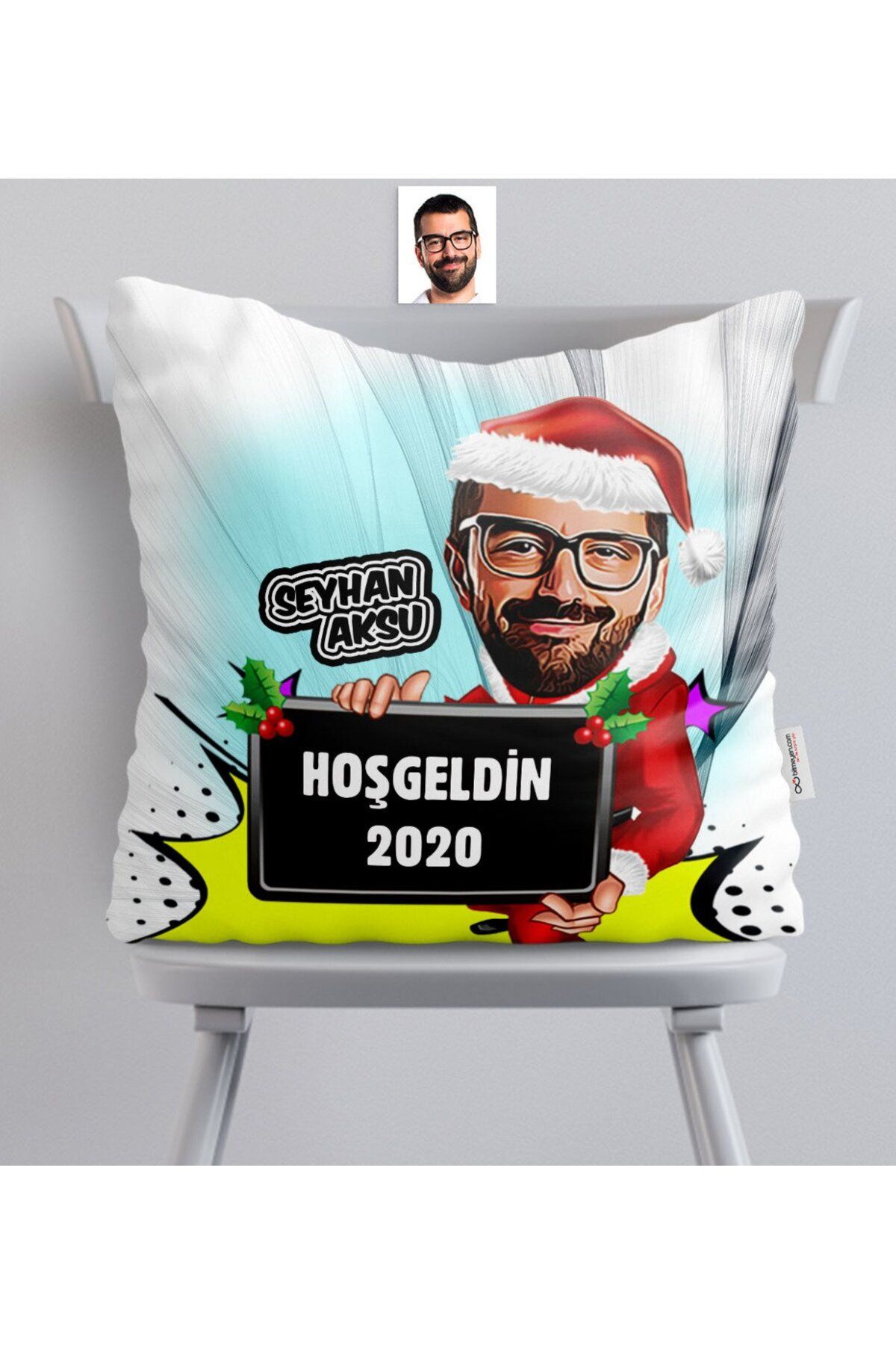 Bk Gift Kişiye Özel Bay Yılbaşı Karikatürlü Saten Yastık - 1