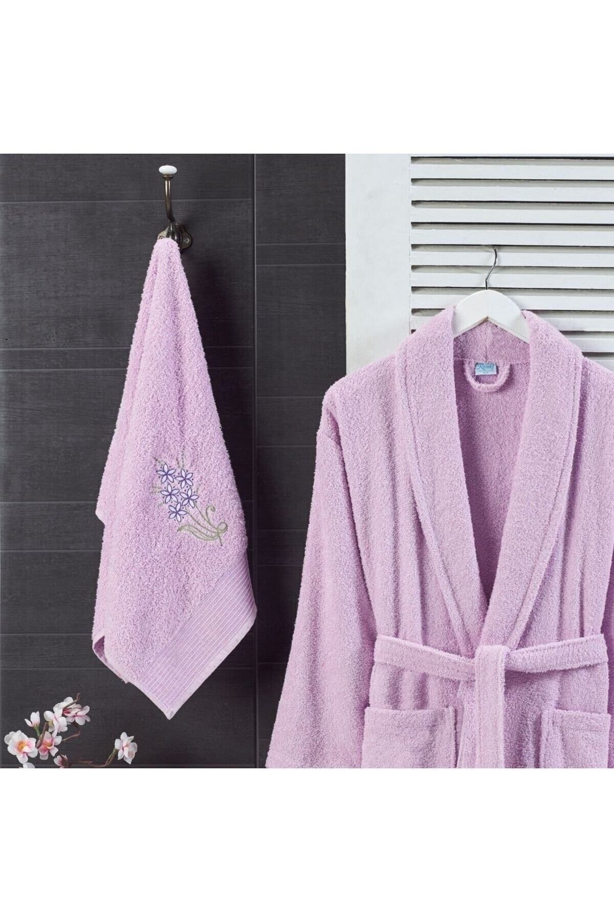 حوله تنپوش (روبدوشامبر) بنفش مردانه و زنانه Purple Bathrabe 2 مجموعه Rebeka