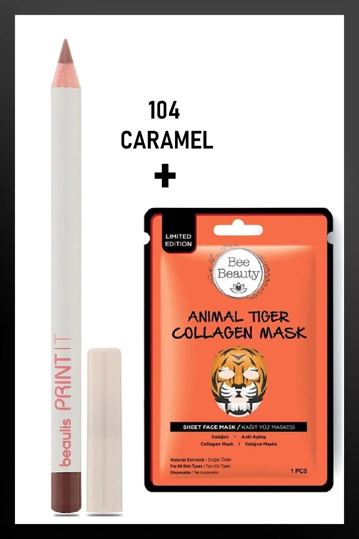 beaulis 104 Caramel Dudak Kalemi & Tiger Kolajen Maske