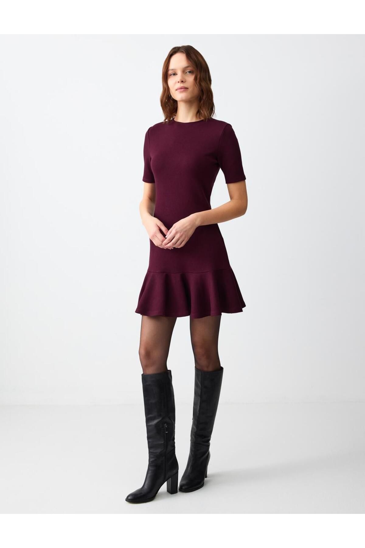 Jimmy Key-Sumac Crew Neck Pleated Knitted Mini Dress 2