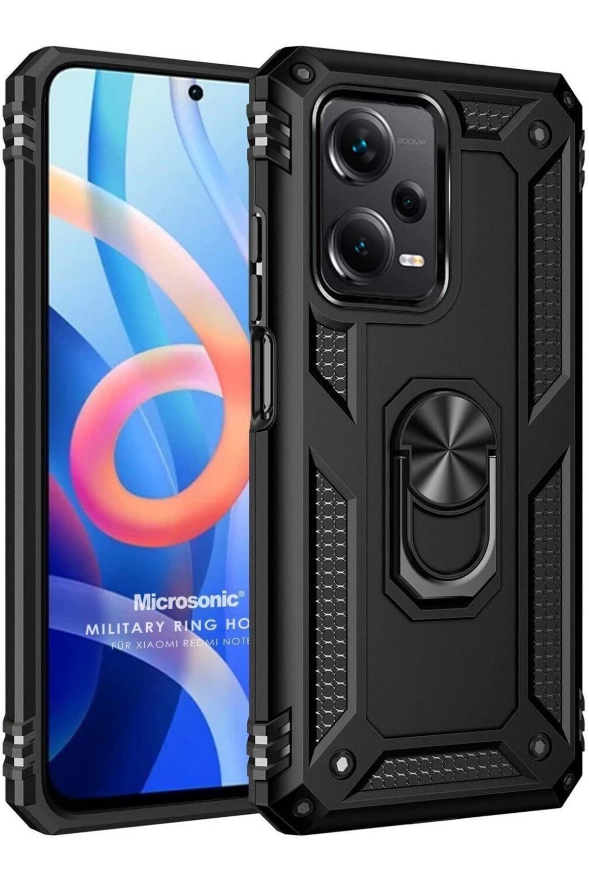 STOREMAX cmllashop Xiaomi Redmi Note 12 Pro için Kılıf Military Ring Holder Siyah [Redmi Note 12 Pro ile U