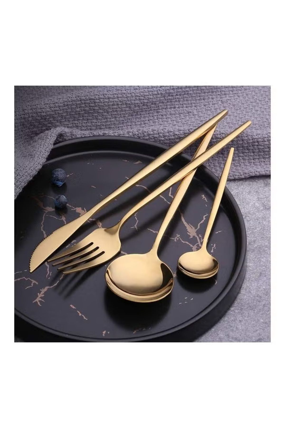 fulina-30-Piece Stainless Steel Cutlery Set of Six,Gold 3