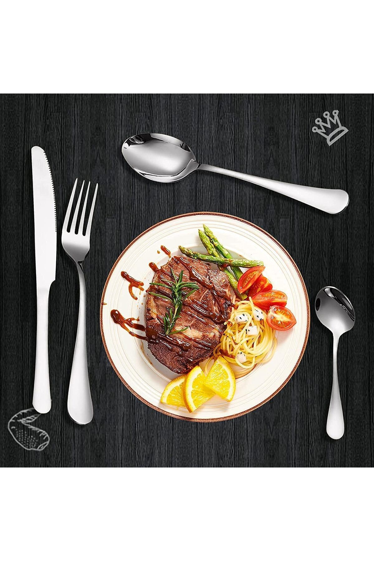 COOYA-24 Piece Flatware Set With Stand, Set for 6, Spoon and Fork Set Knife Silverware(Silver) 5