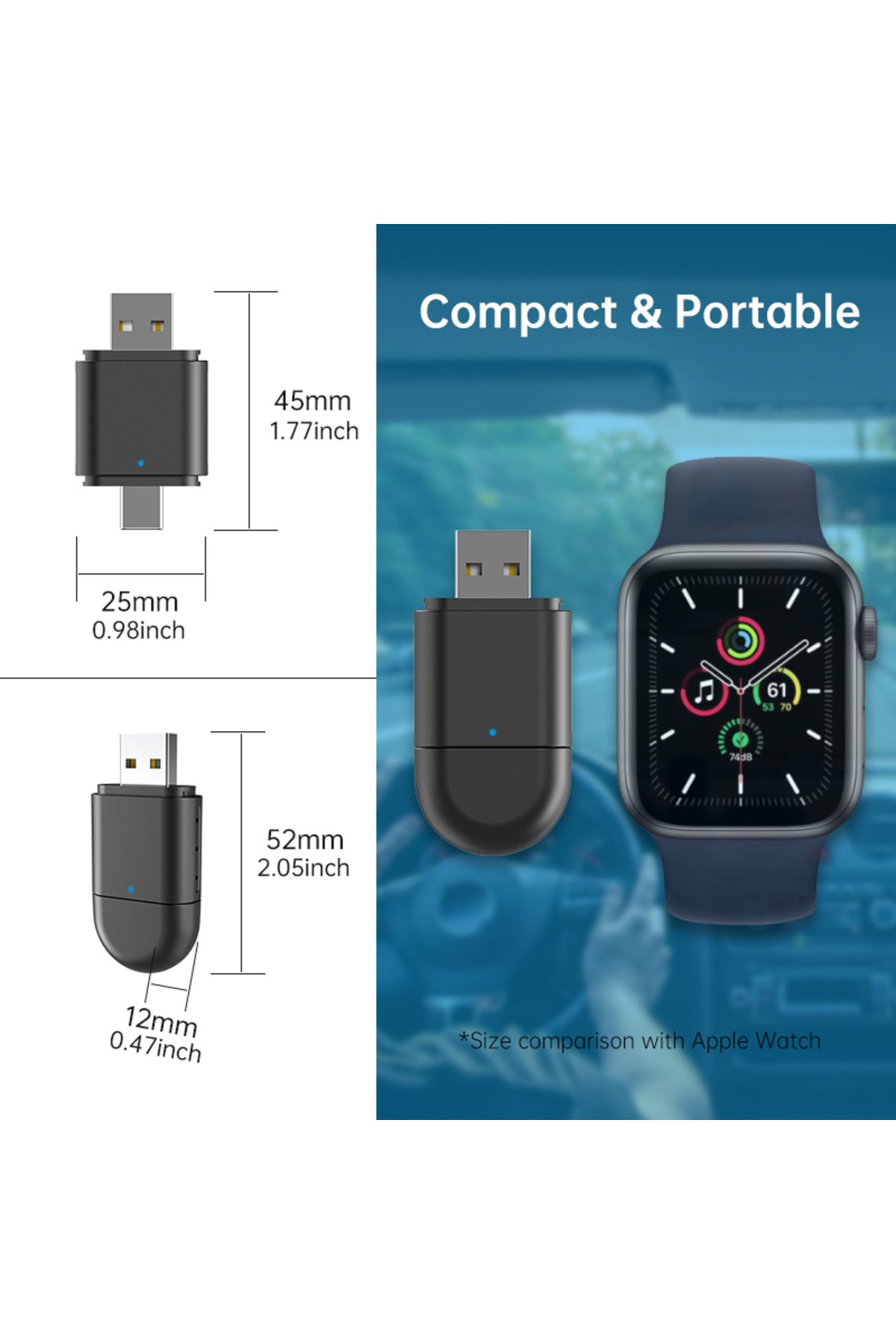 Yeni Tasarım Mini Kablosuz İOS ANDROİD Uyumlu Carplay Usb ve Type-c 2in1 Araç Multimedya Adaptörü - 7