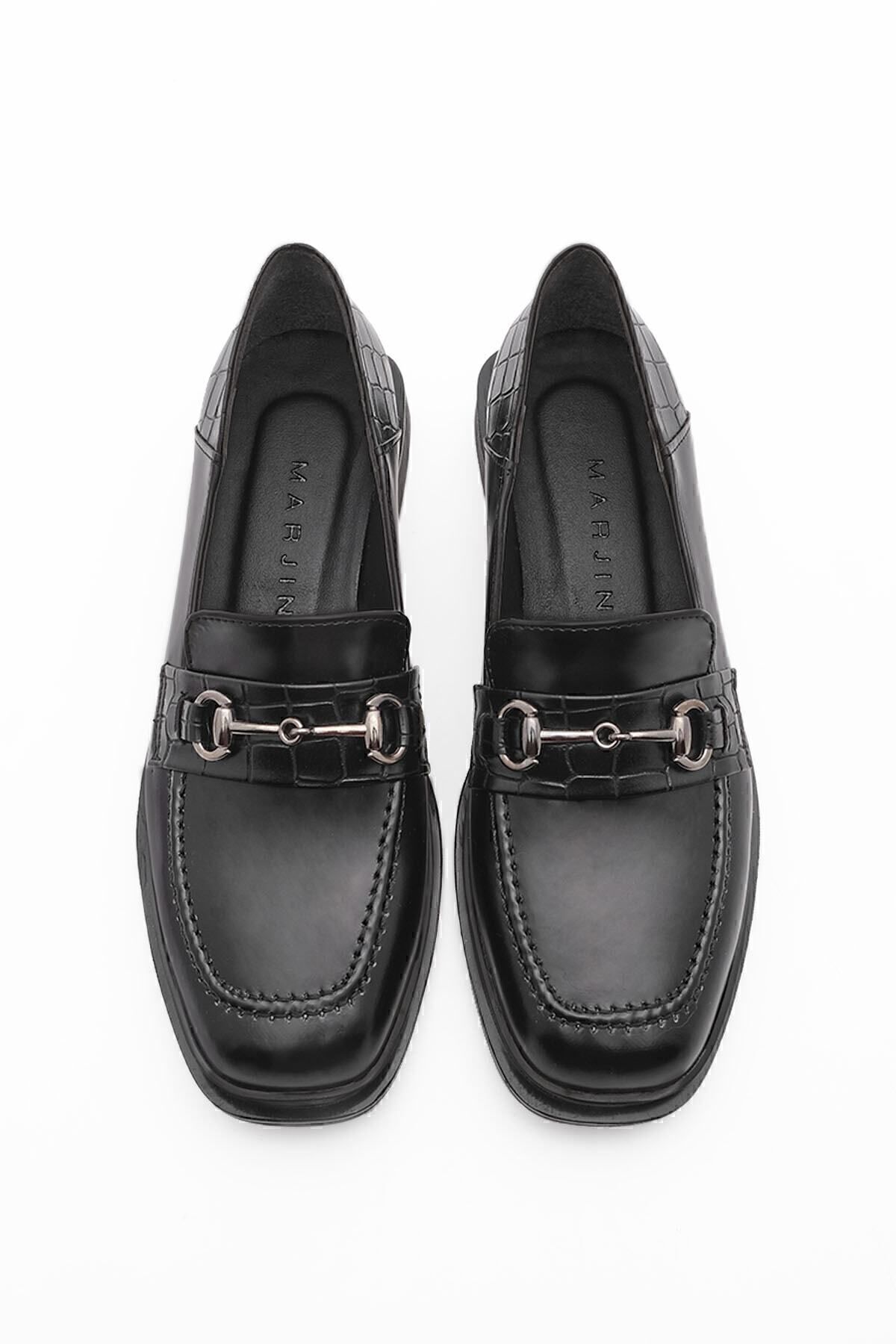 Marjin-Women's Loafer Moccasin Shoes Blunt Toe Buckle Casual Shoes Races black 5