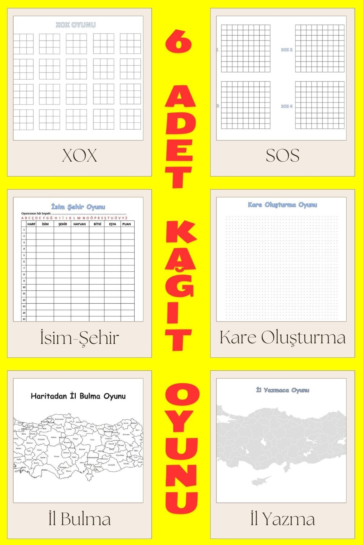 Fiery Night-A4 Size 6 Kinds Paper Pencil Game - Xox Sos Name City Square Creation Writing with Finding 1
