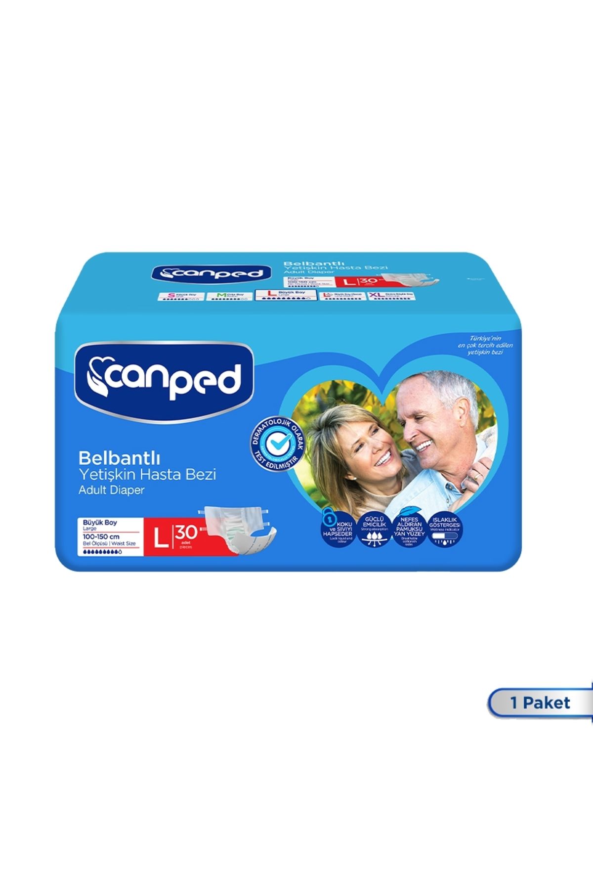 Canped Belbantlı Tekstil Yüzeyli Hasta Bezi Büyük Boy Large 30 Lu