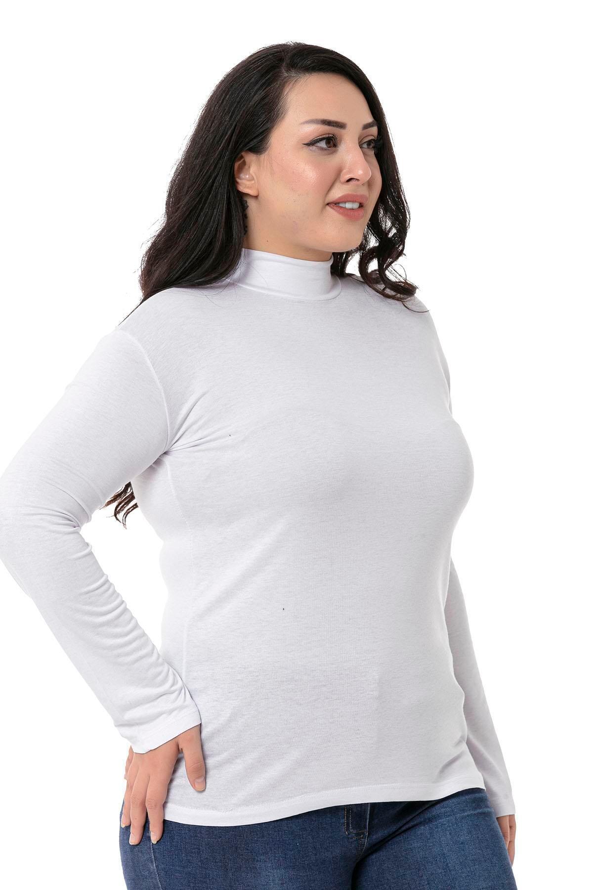 DISENTIS MODEST-Large Size Half Fisherman Long Sleeve Viscose White Body 4
