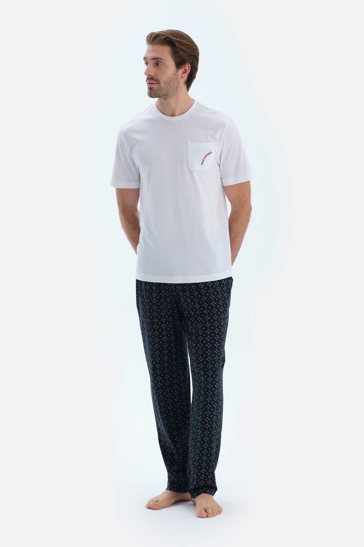 ست پیژامه مردانه ECRU موبایل مفصل آستین کوتاه T SHIRT MAGROPRIN PANTS Dagi