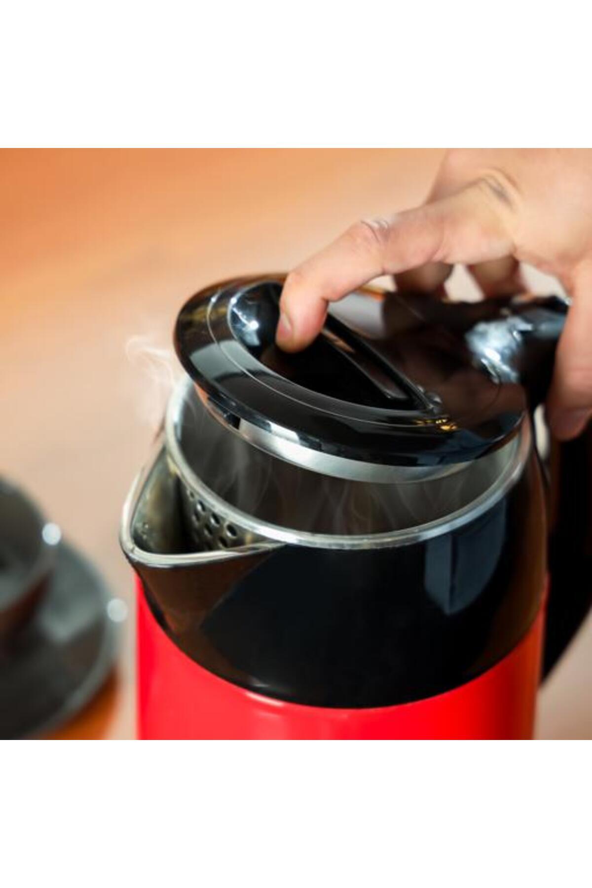 Geepas-1.8 L Double Layer Electric Kettle-  360-Degrees Rotation| 1500 W, Black and Red Color| 7