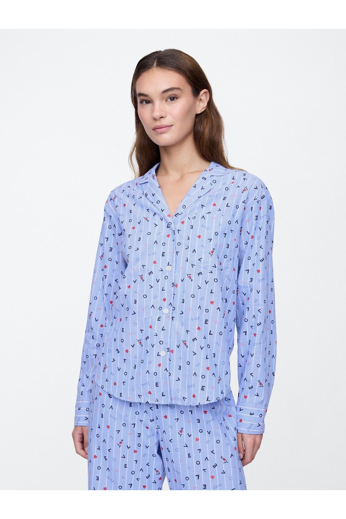 GAP Kadın Mavi Poplin Oversized Pijama Üstü