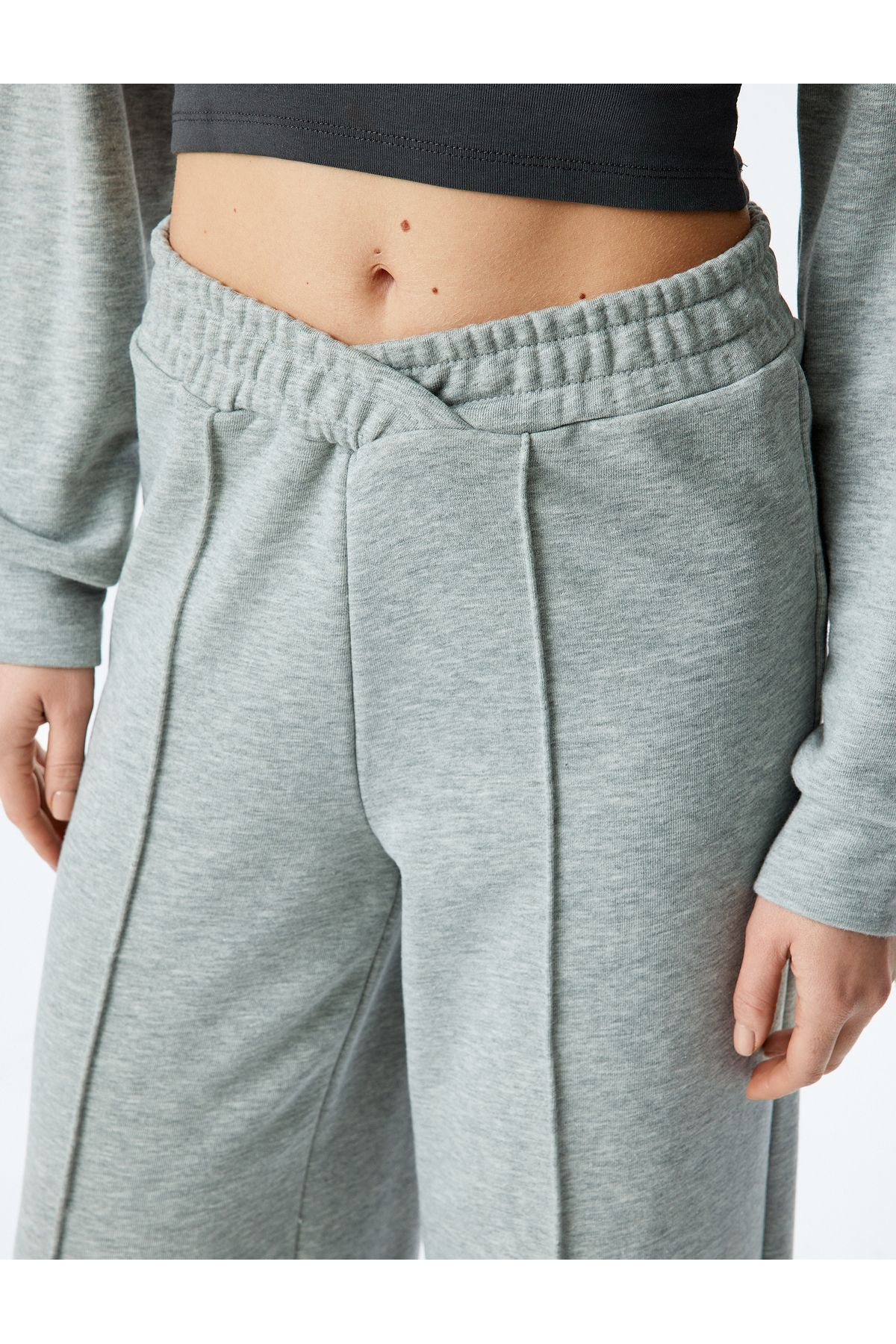 Koton-Ribbed Wide Leg Sweatpants with Asymmetrical Waist Detail 5