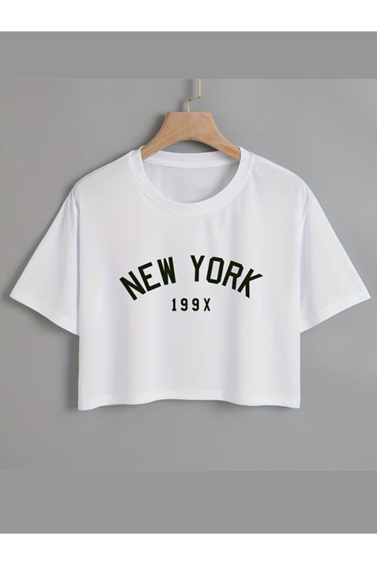 JAMPY Kadın Beyaz Baskılı Yarım Crop T-shirt