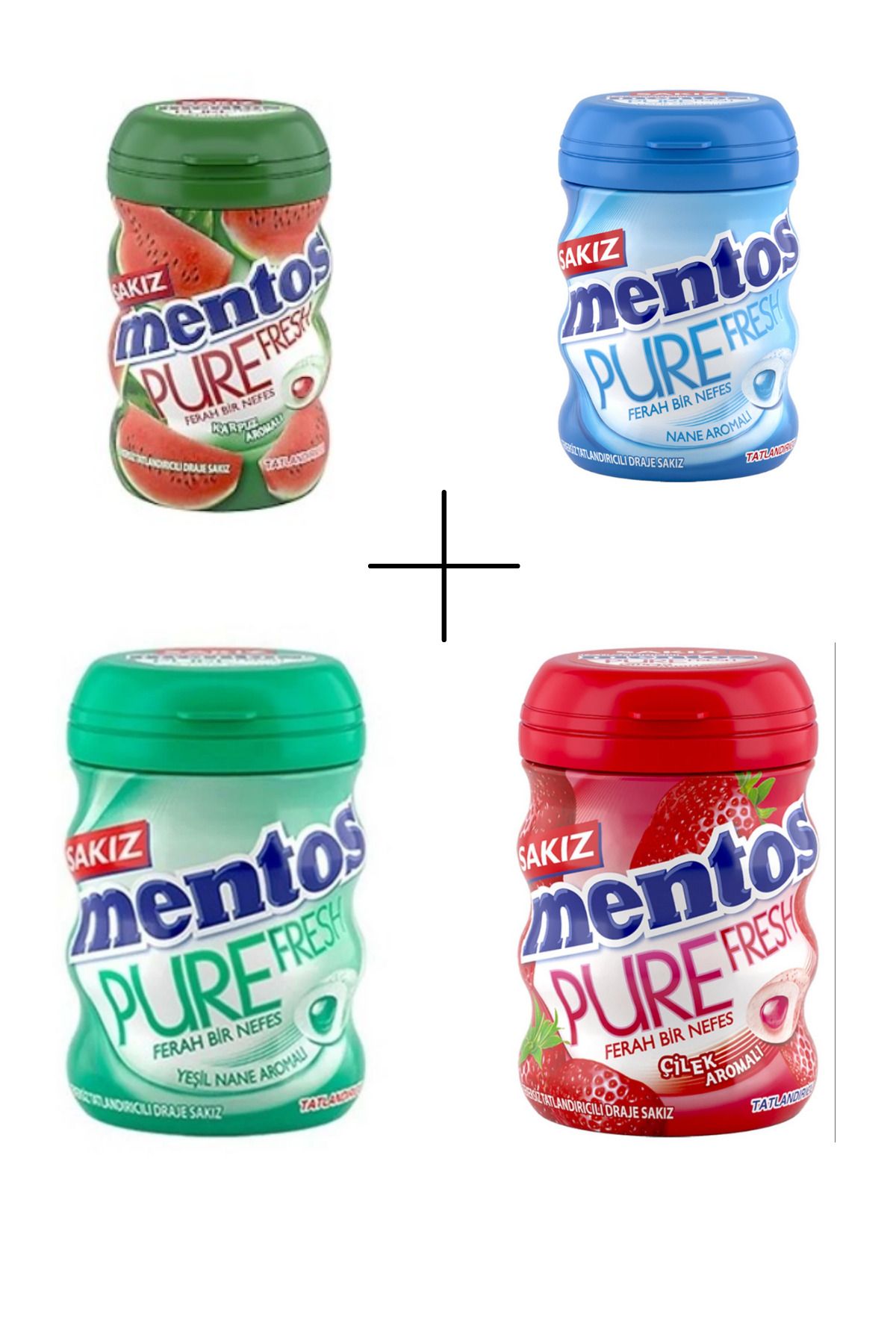 Mentos Pure Fresh Çilek-Yeşil Nane-Karpuz-Nane Aromalı Sakız 1*4 adet 60gr