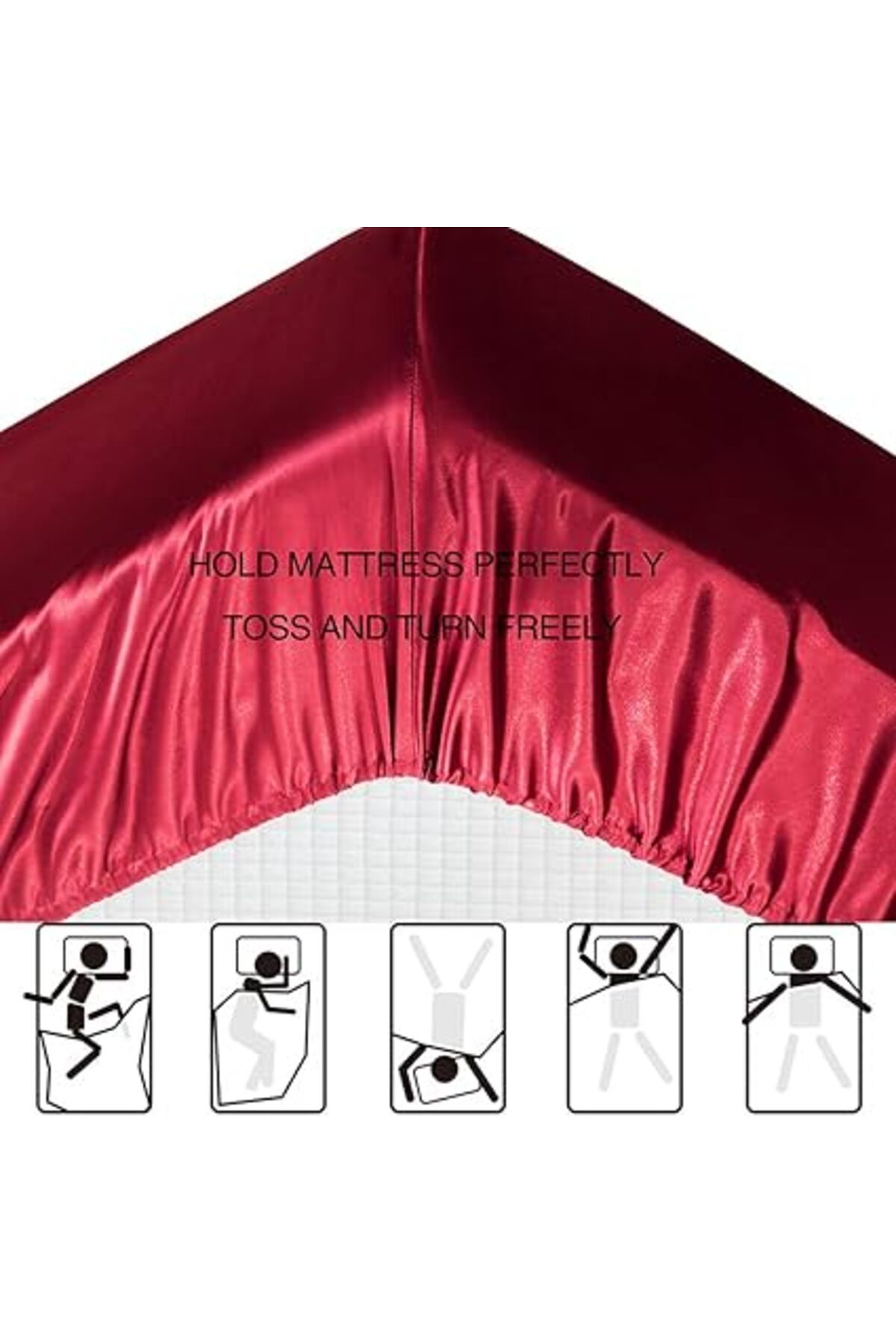 fulina-Satin Bed Sheets 4 PC King Size, Red Silk Sheet (1 Fitted Sheet,1 Flat Sheet,2 Pillowcase) 3