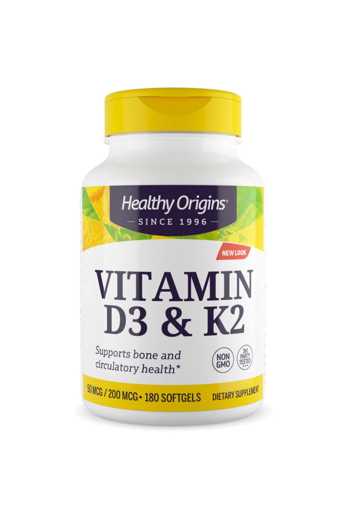 HEALTHY ORIGINS , Vitamin D3 & K2 - Vitamin D3, 50 Mcg - Vitamin K2, 200 Mcg Absorbable 180 Softgel