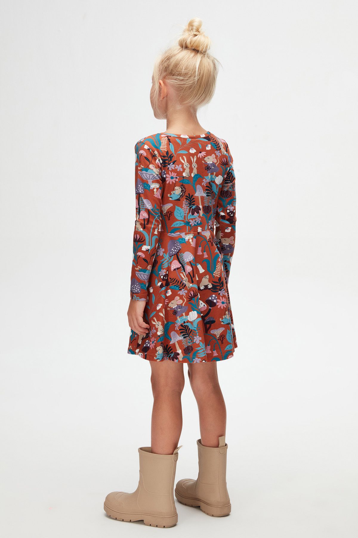 LOVETTI-Brown Girl's Forest Animals Pattern Long Sleeve Dress 6