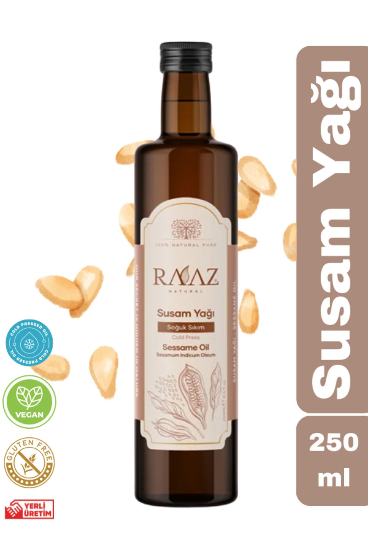 RAAZ 250 میلی لیتر روغن کنجد فشرده سرد، 100% خالص و طبیعی