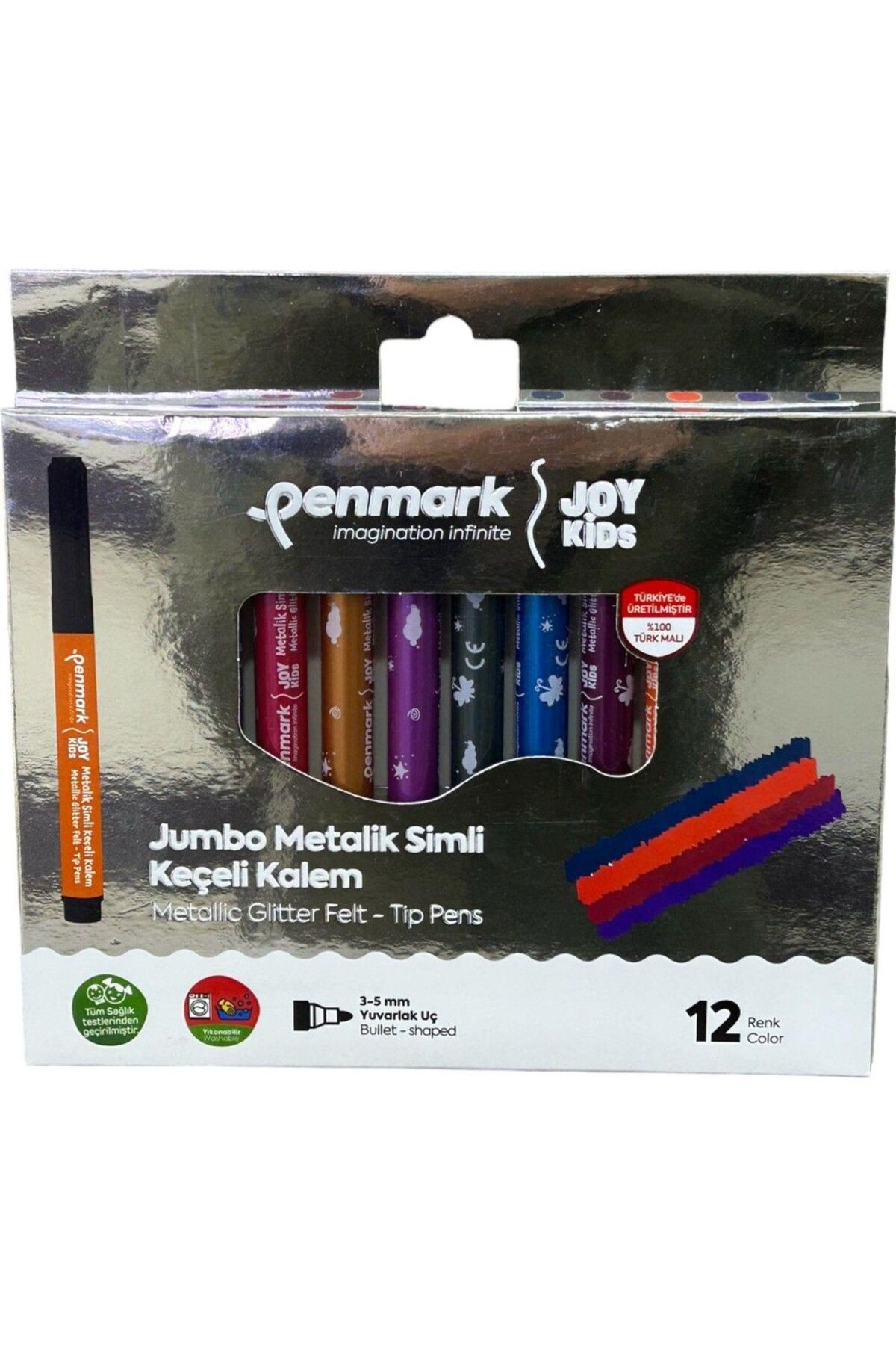 penmark Süper Yıkanabilir Penmark  Simli Jumbo Keçeli Kalem 12LI Set