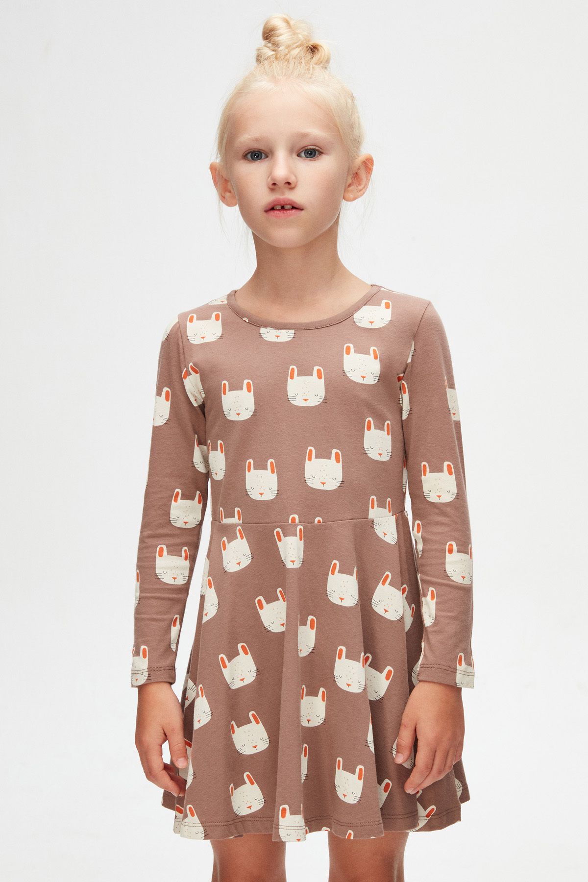 LOVETTI-Girls Sleepy Bunny Pattern Long Sleeve Dress 3