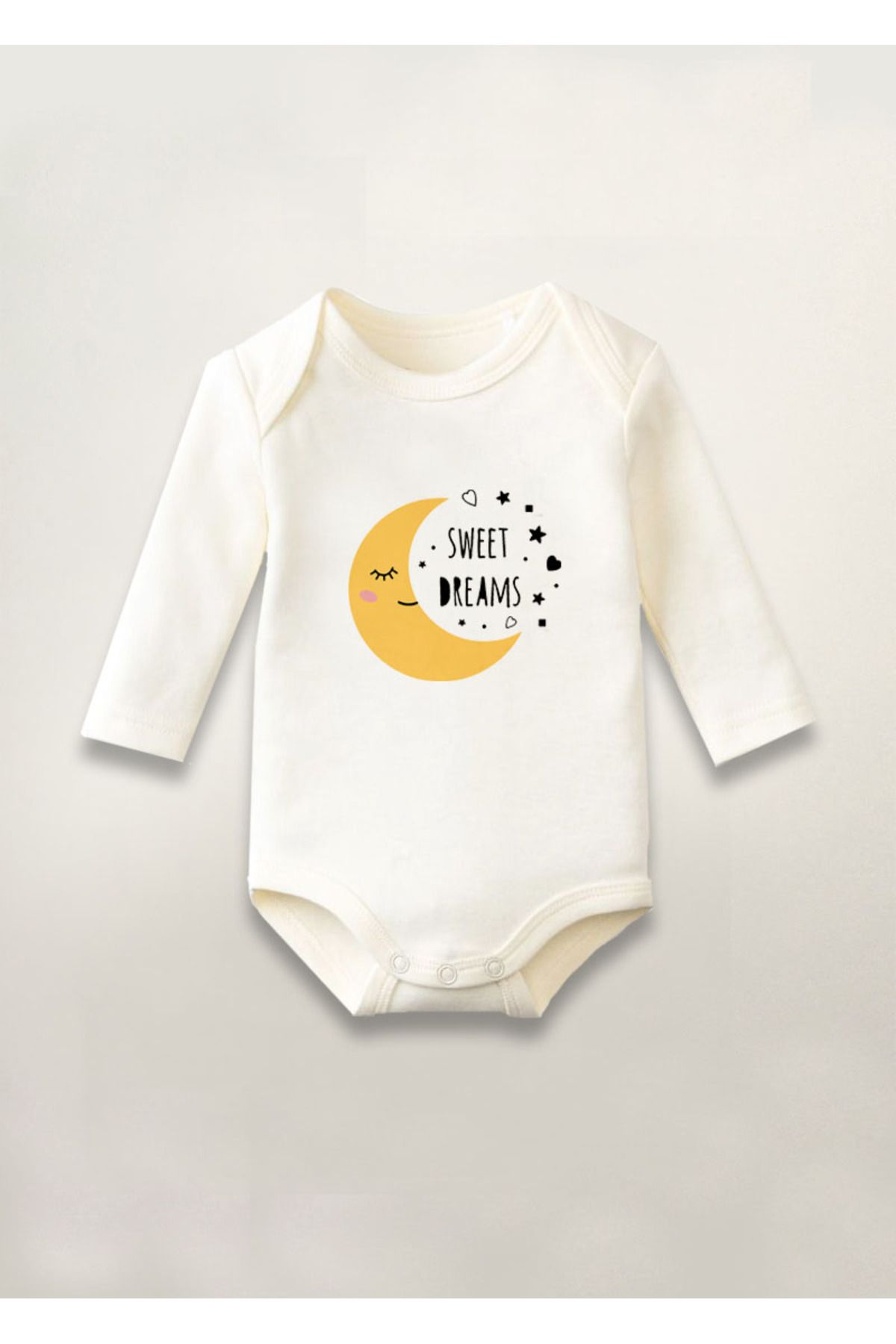 sielta Sweet Dreams İyi Geceler Baskılı Pamuklu Uzun Kollu Çıtçıtlı Bebek Body Zıbın Atlet Tulum