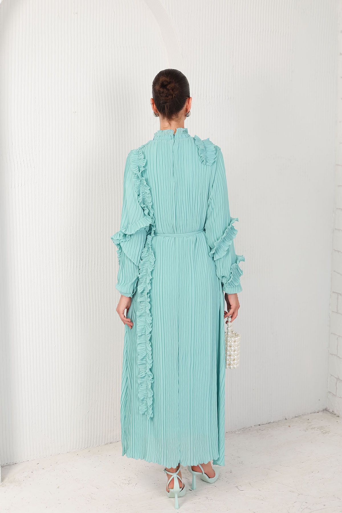 Melike Tatar-Water Green Pleat Detail Dress 32 5