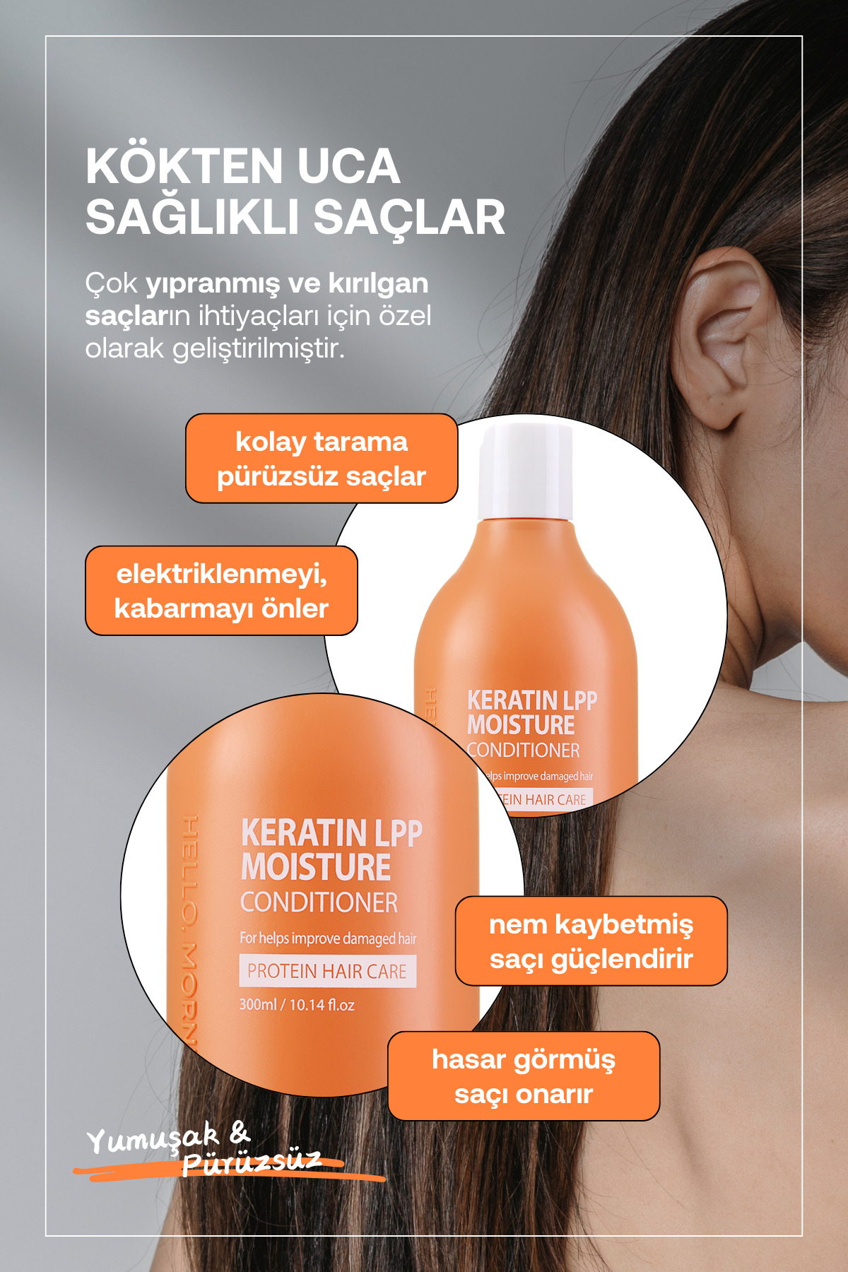 Keratin İçeren Besleyici Nemlendirici Protein Saç Kremi HELLOMORNING LPP KERATIN Conditioner 300 ml — 8809925104730 — تصویر 3 از 3