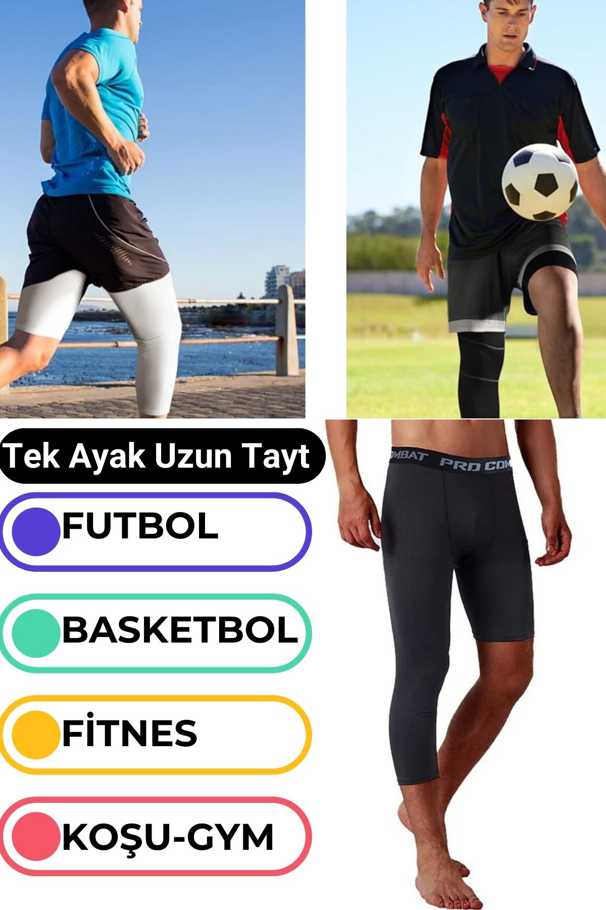 DOMİN SPOR Futbol Basketbol Tek Ayak Uzun Spor Tayt